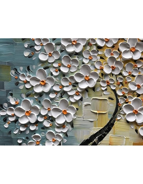 YaSheng Art - 24x24inch Modern Wall Art,Hand Painted oil painting, Modern Abstract Floral Oil Painting, Dining Room Wall Decor, Bedroom Wall Decor, 3D Textured Framed White Floral Paintings, Office Wall Decor Home