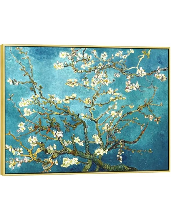 Wieco Art Framed Wall Art Giclee Canvas Prints of Almond Blossom by Vincent Van Gogh Paintings Reproduction Abstract Artwork for Wall Decor