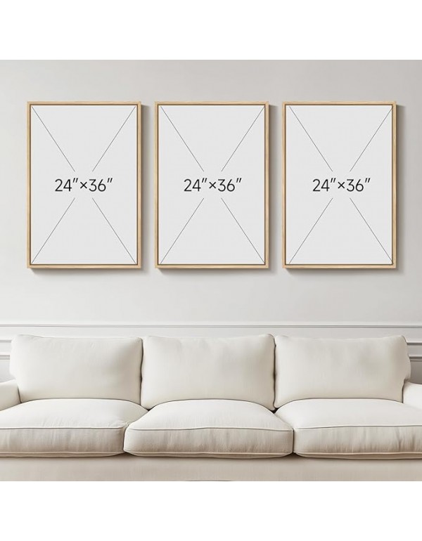 Framed Neutral Wall Art for Living Room, Large 3 Piece Abstract Pastel Grunge Forest Landscape Tree Canvas Artwork Set, Modern Art Decorative Nordic Painting Picture Prints for Hallway Office 24x36 In