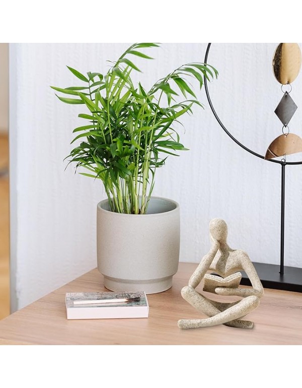 Bookshelf Decor Thinker Statue - Abstract Art Reading Thinker Sculpture Figurine Aesthetic, Modern Home Decoration for Living Room Office Shelves Coffee Table Desk Decor(Beige)