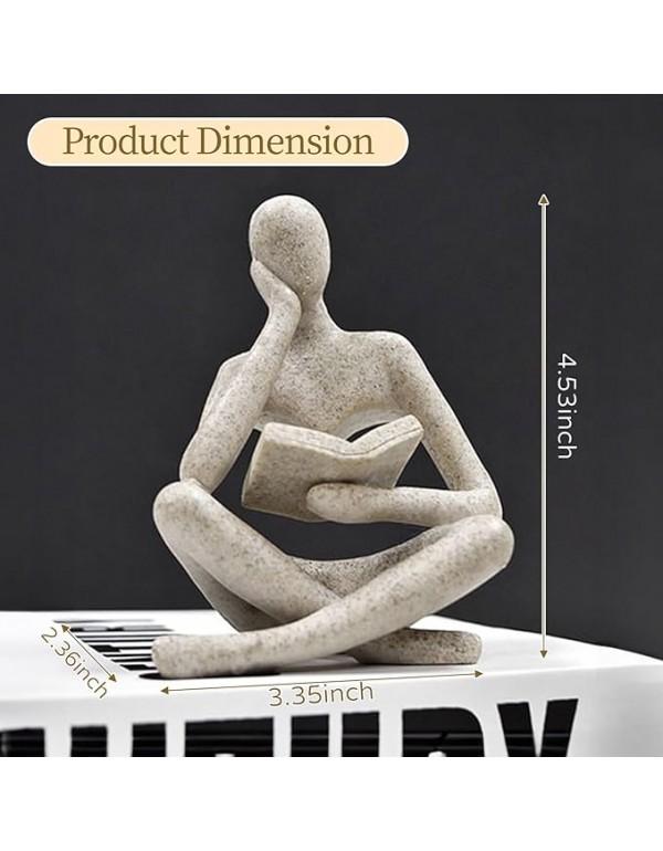 Bookshelf Decor Thinker Statue - Abstract Art Reading Thinker Sculpture Figurine Aesthetic, Modern Home Decoration for Living Room Office Shelves Coffee Table Desk Decor(Beige)