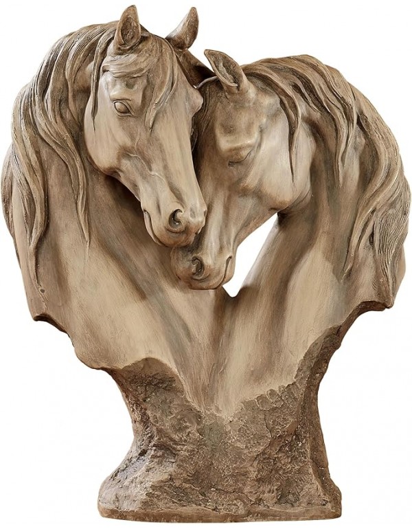 Touch of Class Loving Horses Table Sculpture Tan - Light Brown - Made of Resin - Display Decor for Horse Lovers Bedroom, Living Room - Animal Head Bust Statues - Nuzzling Equine - Heart Shaped