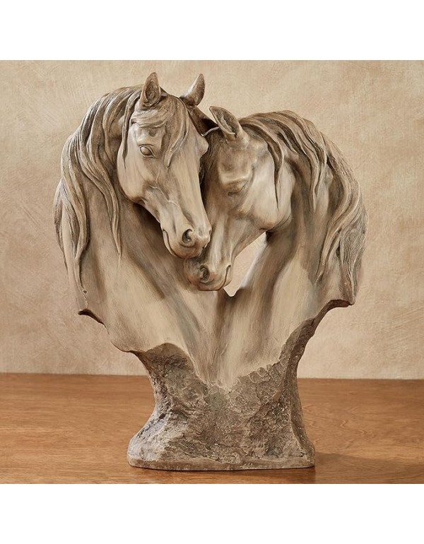 Touch of Class Loving Horses Table Sculpture Tan - Light Brown - Made of Resin - Display Decor for Horse Lovers Bedroom, Living Room - Animal Head Bust Statues - Nuzzling Equine - Heart Shaped