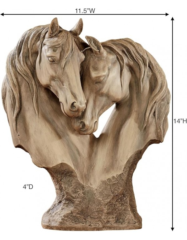 Touch of Class Loving Horses Table Sculpture Tan - Light Brown - Made of Resin - Display Decor for Horse Lovers Bedroom, Living Room - Animal Head Bust Statues - Nuzzling Equine - Heart Shaped