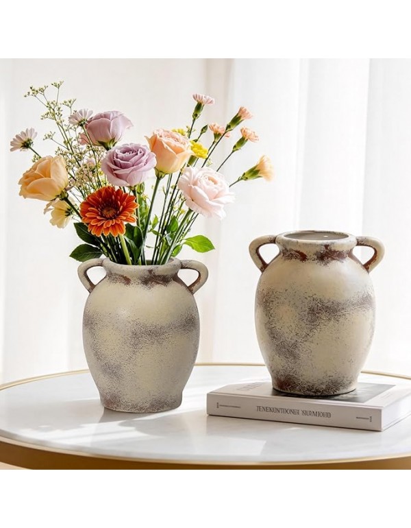 Ceramic Flower Vase, Large White Flower Vase Tall Rustic Farmhouse Decorative Vase Floral Pottery Vases Gifts for Women Birthday Gifts Vases for Home Decor, Living Room, Table, Neutral