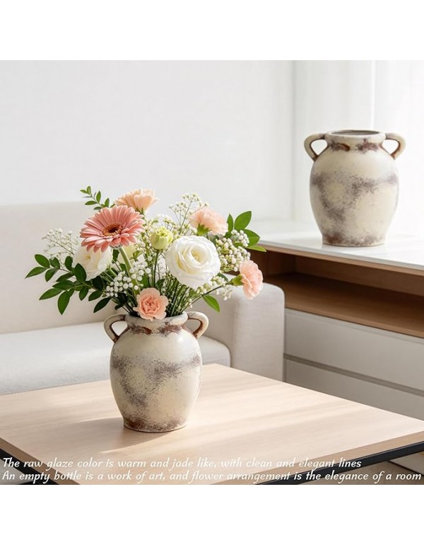 Ceramic Flower Vase, Large White Flower Vase Tall Rustic Farmhouse Decorative Vase Floral Pottery Vases Gifts for Women Birthday Gifts Vases for Home Decor, Living Room, Table, Neutral