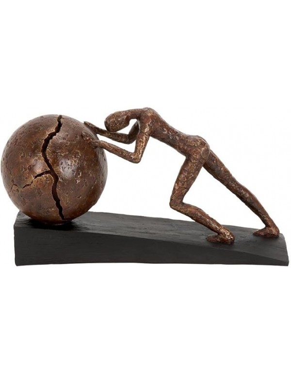 Deco 79 Polystone People Decorative Sculpture Home Decor Statue with Ball, Accent Figurine 5" x 15" x 8", Brown