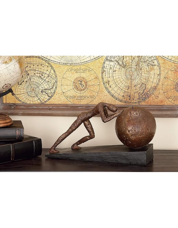 Deco 79 Polystone People Decorative Sculpture Home Decor Statue with Ball, Accent Figurine 5" x 15" x 8", Brown