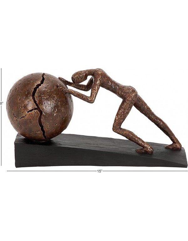 Deco 79 Polystone People Decorative Sculpture Home Decor Statue with Ball, Accent Figurine 5" x 15" x 8", Brown