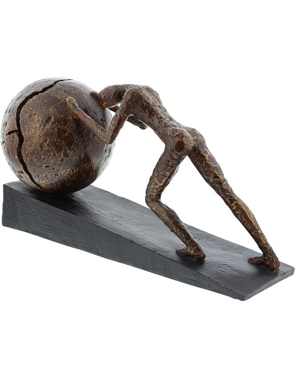 Deco 79 Polystone People Decorative Sculpture Home Decor Statue with Ball, Accent Figurine 5" x 15" x 8", Brown