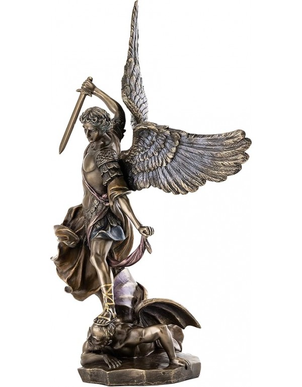 Top Collection Archangel St. Michael Statue - 14.5-Inch Saint Michael Defeating Lucifer in Religious Premium Cold-Cast Bronze Sculpture - Collectible Angel of Heaven Stepping on Demon Figurine