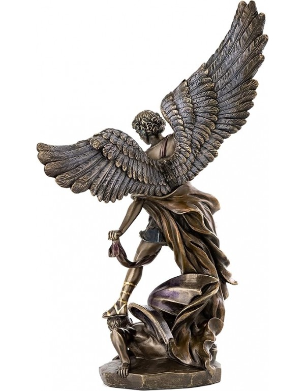 Top Collection Archangel St. Michael Statue - 14.5-Inch Saint Michael Defeating Lucifer in Religious Premium Cold-Cast Bronze Sculpture - Collectible Angel of Heaven Stepping on Demon Figurine