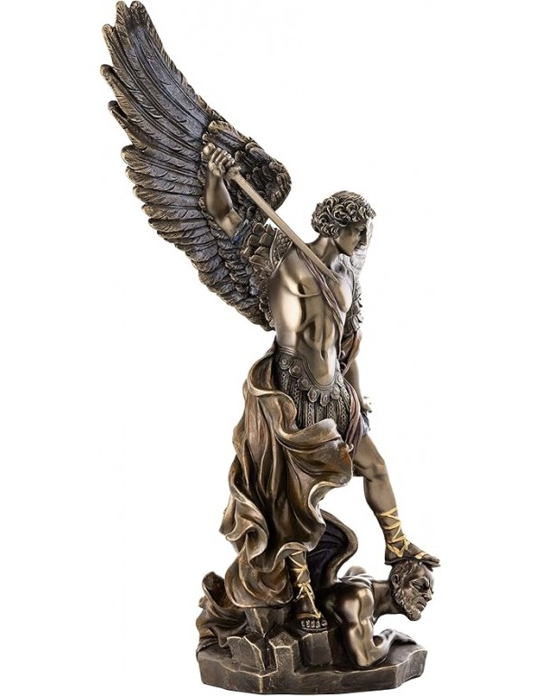 Top Collection Archangel St. Michael Statue - 14.5-Inch Saint Michael Defeating Lucifer in Religious Premium Cold-Cast Bronze Sculpture - Collectible Angel of Heaven Stepping on Demon Figurine