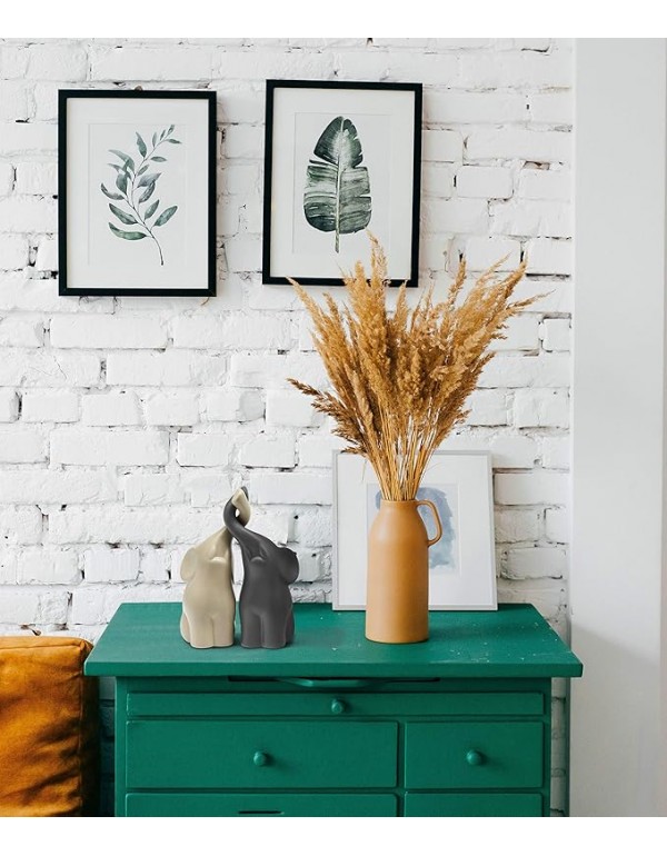 Loving Pair of Elephants in Beige & Grey - Modern Ceramic Sculpture - Figurine as a Set - Decoration Figure 6.3" high - Ornament Elephant in Love