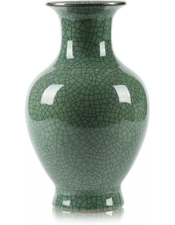 Chinese Ceramic Art Handmade Antique ice Crack Glaze vases Big China Porcelain Flower Bottle Vase for Home Decoration(Green)
