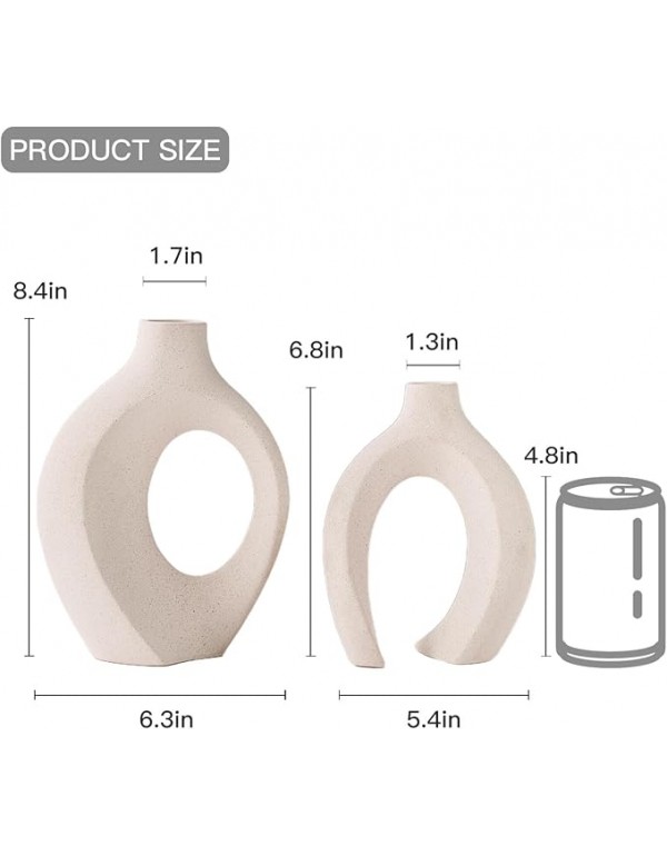 Snuggle Hollow Ceramic Vase Set of 2, Nordic Modern Boho ins Style Decorative Ceramic Aesthetic Flower Vase for Home Decor (Milky White W 6.3" X H 8.4")