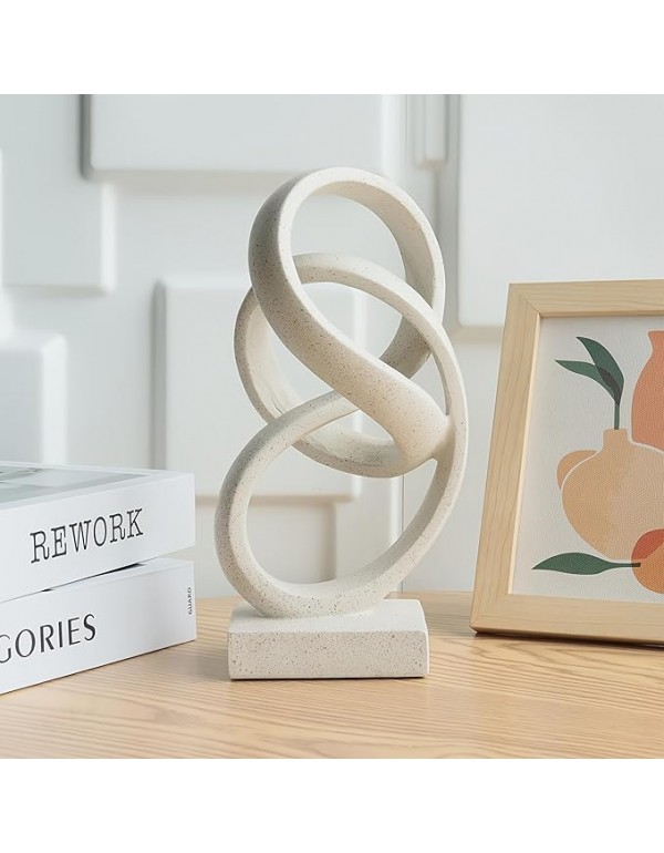10" Modern Abstract Ribbon Decorative Sculpture, Knot Sculptures,Home Decor,Coffee Table Statues,Dining Living Room Desk Decor（White）