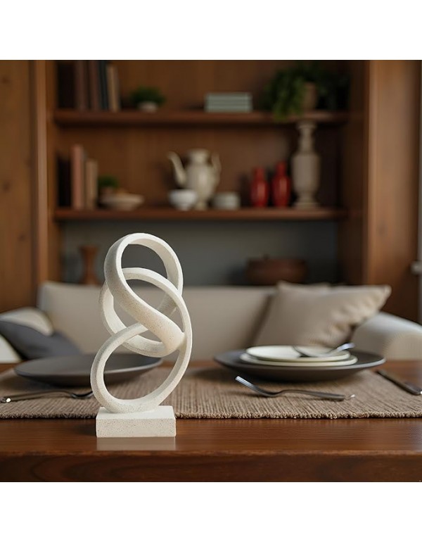 10" Modern Abstract Ribbon Decorative Sculpture, Knot Sculptures,Home Decor,Coffee Table Statues,Dining Living Room Desk Decor（White）