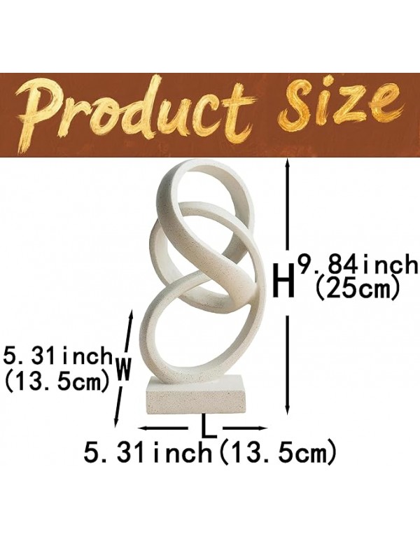10" Modern Abstract Ribbon Decorative Sculpture, Knot Sculptures,Home Decor,Coffee Table Statues,Dining Living Room Desk Decor（White）