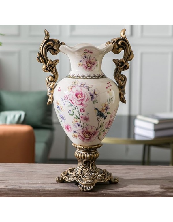 Tall Table Modern Vase,Large Ceramic Flower Vases for Shelf Home Decor,Creative Classic Pink Vase 16.5 inch,Sophisticated Vessel for Decorative Branches and Dried Flower. (Bird Bloom Pink)