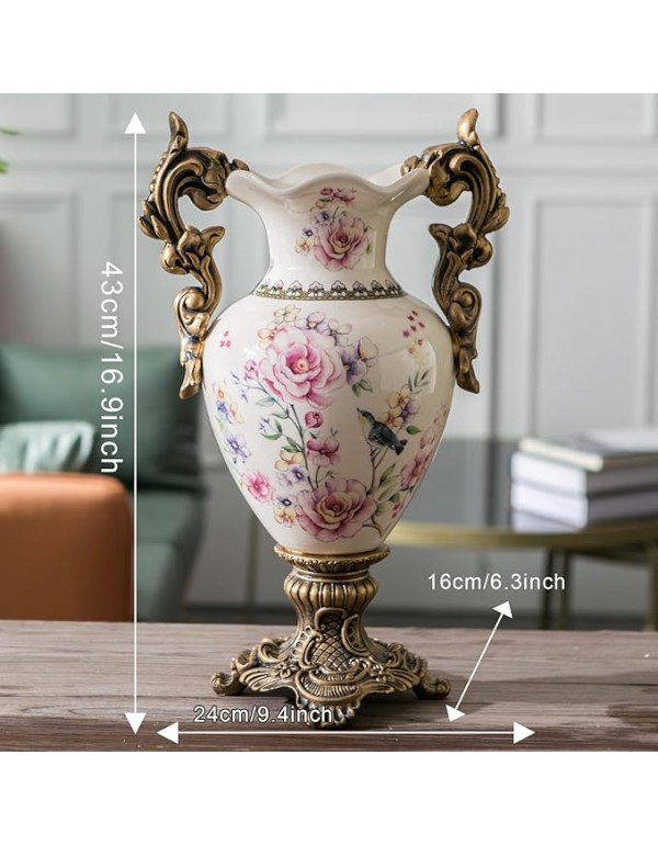 Tall Table Modern Vase,Large Ceramic Flower Vases for Shelf Home Decor,Creative Classic Pink Vase 16.5 inch,Sophisticated Vessel for Decorative Branches and Dried Flower. (Bird Bloom Pink)