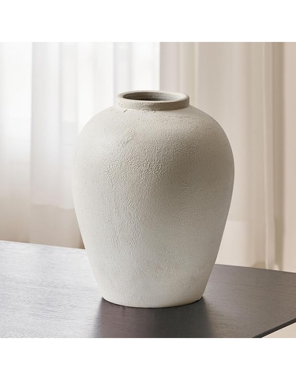 LB2 White Ceramic Large Vase, 12.7" Tall Zen Style vase, Terra Cotta Pitcher, Distressed Farmhouse Decor, Pottery Decorative Flower for Home Decor