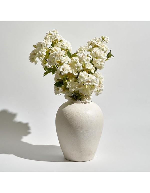 LB2 White Ceramic Large Vase, 12.7" Tall Zen Style vase, Terra Cotta Pitcher, Distressed Farmhouse Decor, Pottery Decorative Flower for Home Decor
