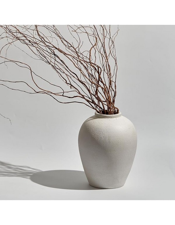 LB2 White Ceramic Large Vase, 12.7" Tall Zen Style vase, Terra Cotta Pitcher, Distressed Farmhouse Decor, Pottery Decorative Flower for Home Decor