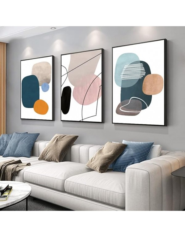 MPLONG Wall Art 3 Pieces Of Framed Decorative Paintings Abstract Simple Orange White Blue And Other Color Blocks Wall Art Canvas Prints Wall Decor Gifts Size 16" x 24" x 3 Panels