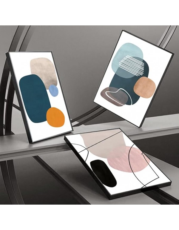 MPLONG Wall Art 3 Pieces Of Framed Decorative Paintings Abstract Simple Orange White Blue And Other Color Blocks Wall Art Canvas Prints Wall Decor Gifts Size 16" x 24" x 3 Panels