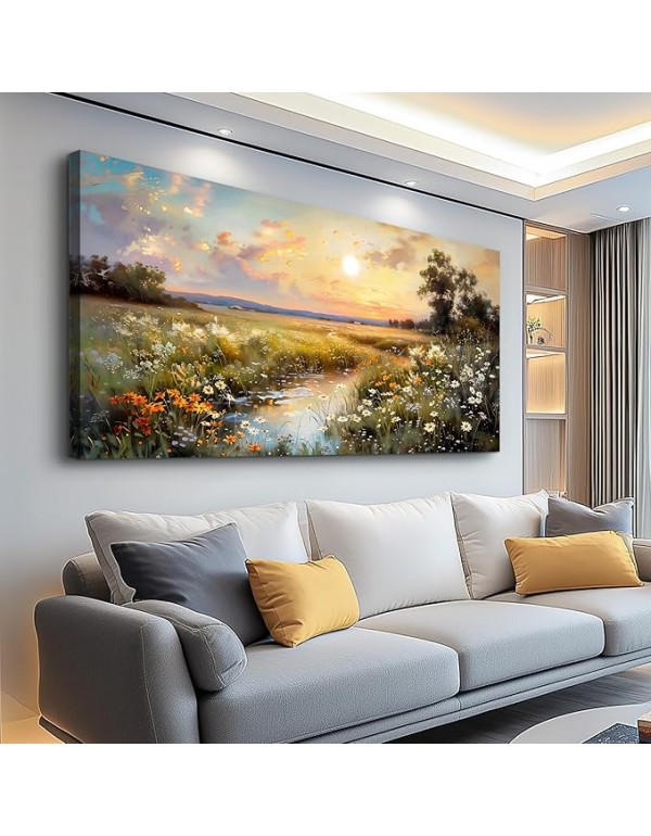 hyidecorart Canvas Wall Art For Living Room Wall Decor For Bedroom Office Decorations Vintage Farmhouse Wildflower Wall Paintings Nature Landscape Picture Artwork Aesthetic Home Decor Ready To Hang