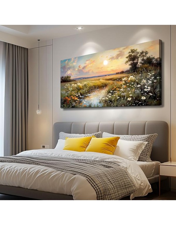 hyidecorart Canvas Wall Art For Living Room Wall Decor For Bedroom Office Decorations Vintage Farmhouse Wildflower Wall Paintings Nature Landscape Picture Artwork Aesthetic Home Decor Ready To Hang