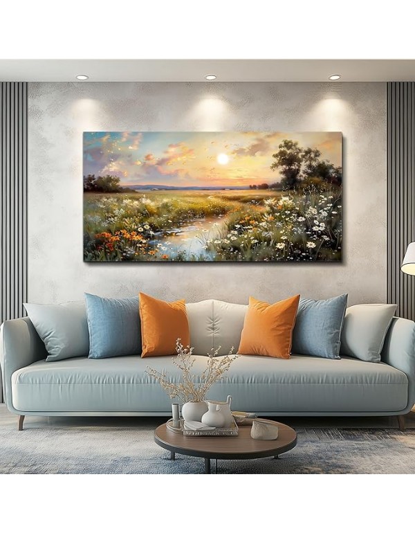 hyidecorart Canvas Wall Art For Living Room Wall Decor For Bedroom Office Decorations Vintage Farmhouse Wildflower Wall Paintings Nature Landscape Picture Artwork Aesthetic Home Decor Ready To Hang