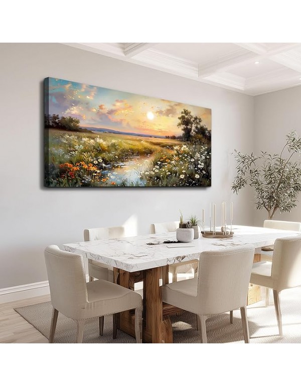 hyidecorart Canvas Wall Art For Living Room Wall Decor For Bedroom Office Decorations Vintage Farmhouse Wildflower Wall Paintings Nature Landscape Picture Artwork Aesthetic Home Decor Ready To Hang