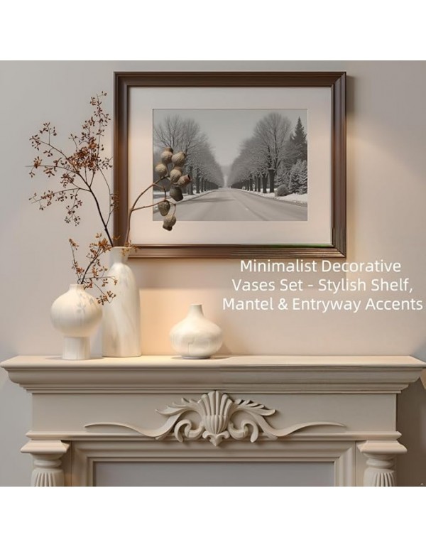 White Ceramic Vase Set of 3 in Beige, Modern Aesthetic Stone-Look Textured Pottery Vases for Shelf & Bookshelf Home Decor, Neutral Minimalist Decorative Vases for Flowers & Pampas Grass